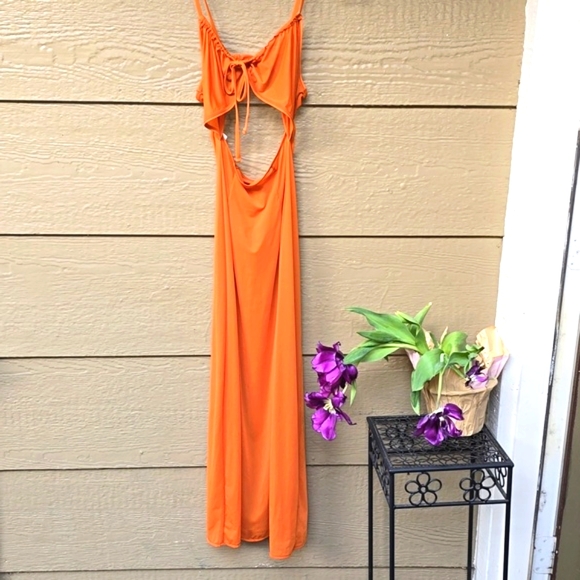 Parade silky mesh Golden Hour orange bare midriff maxi dress coverup s small - Picture 2 of 7